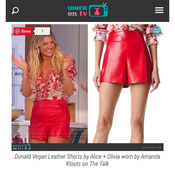 Alice + Olivia Donald Red Vegan Leather Wide Waistband Shorts - Picture 6 of 16